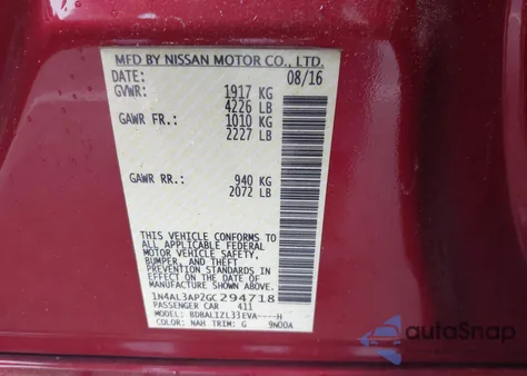 2016 Nissan Altima 2.5 Sv из США, поврежденный, VIN 1N4AL3AP2GC294718